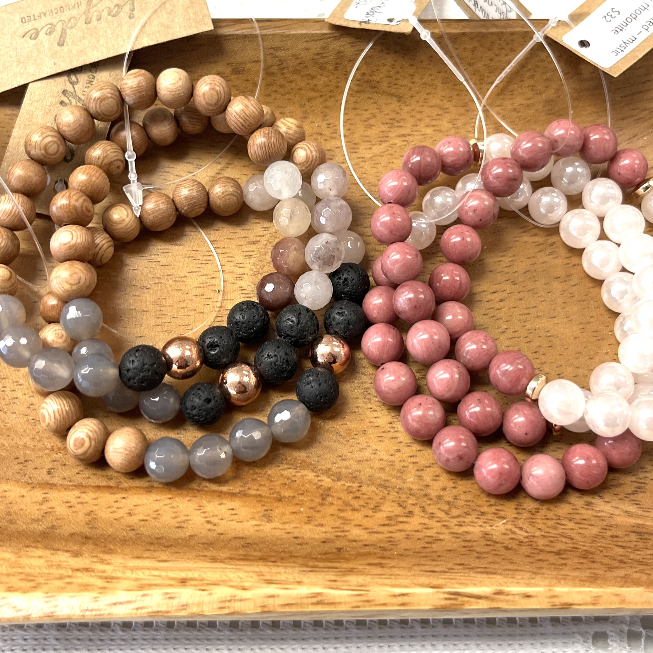 rhodonite & mystic rose quartz stretch bracelet