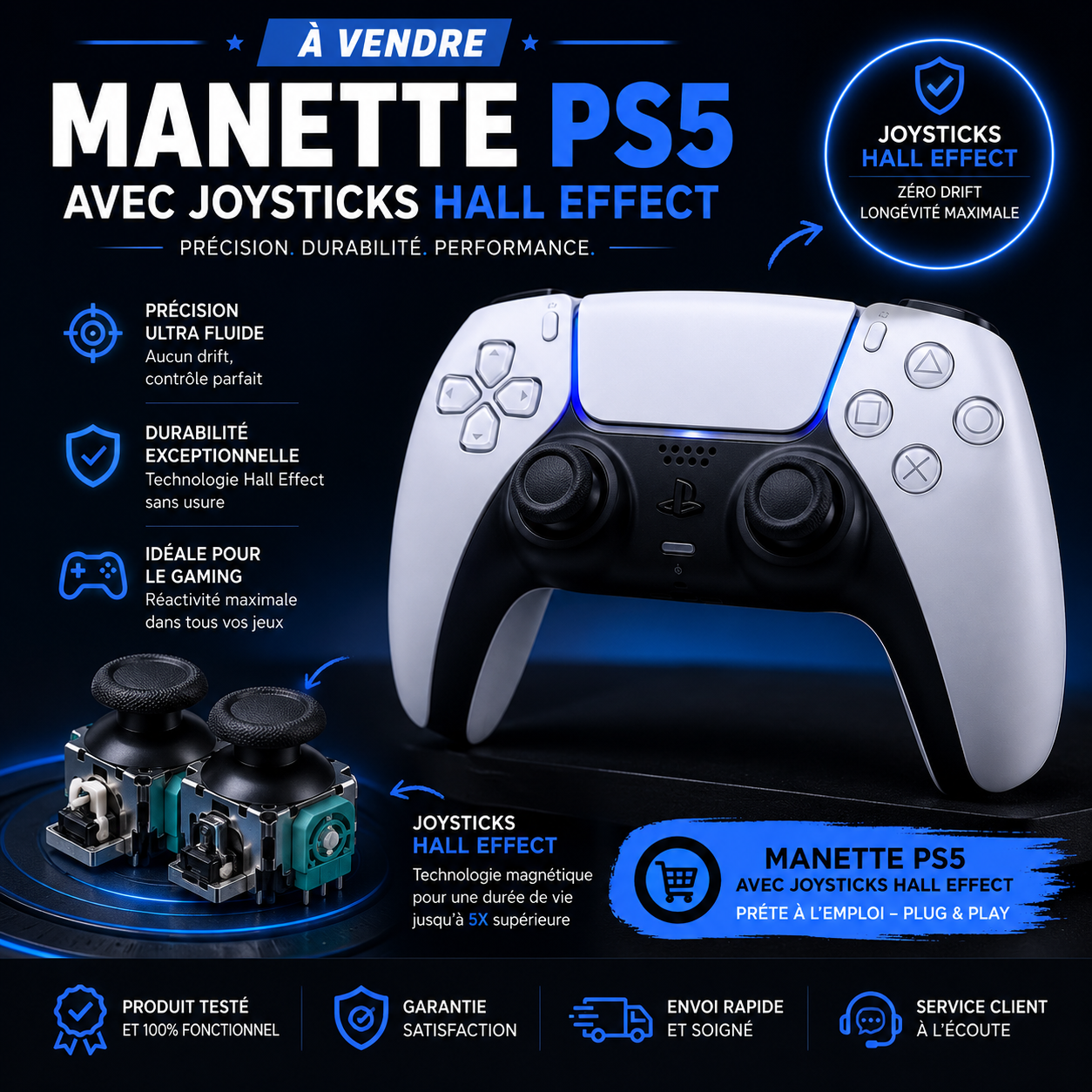 Manette PS5 Joystick Hall effect 