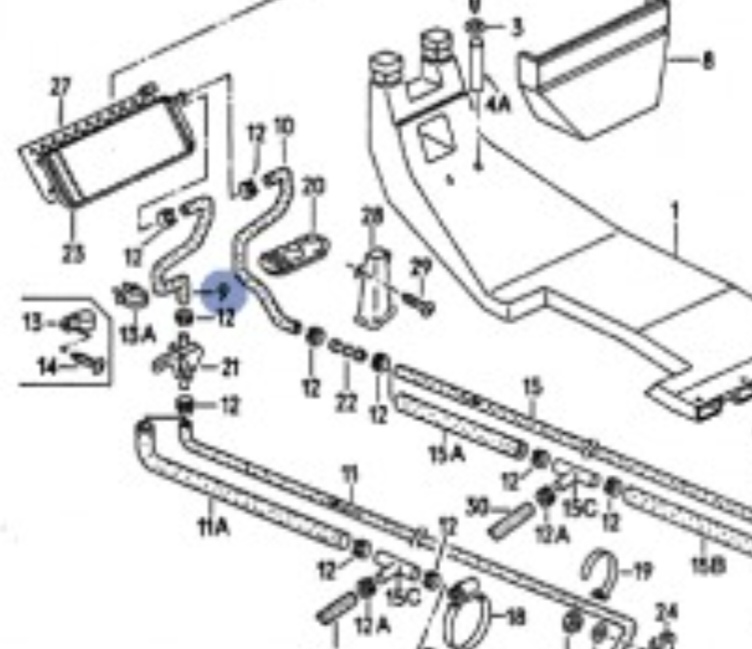 Durite d'alimentation gauche de chauffage avant  Pour véhicule essence ou diesel  De 1984 - 1992 vw transporter t3