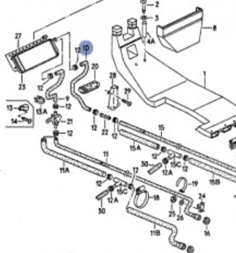 Durite de retour pour chauffage avant  droite essence ou diesel  84 - 92 vw transporter t3 Réf 251265054B  
