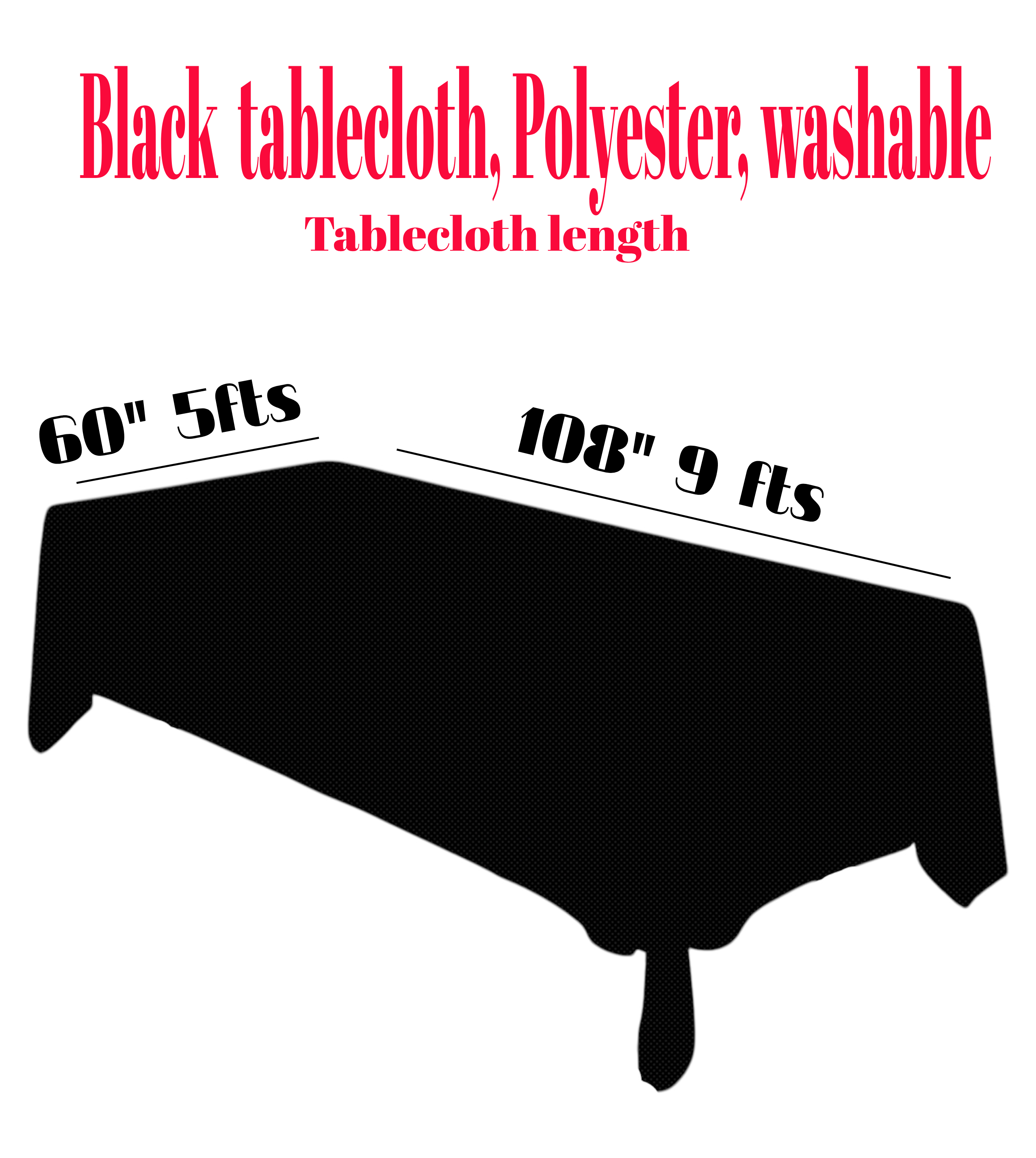 Black Rectangular Tablecloth 6ft