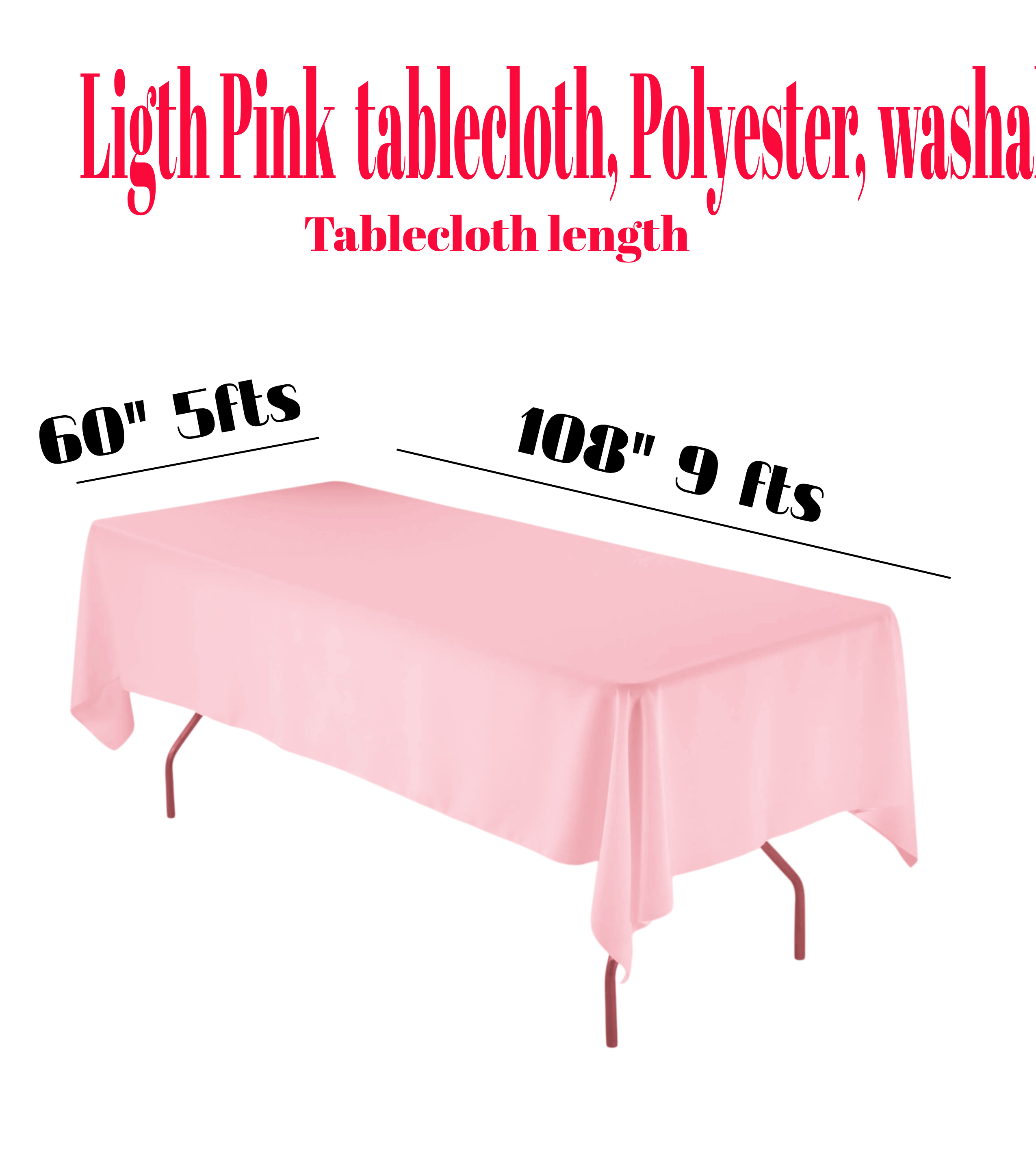 Light Pink Rectangular Tablecloth 6ft