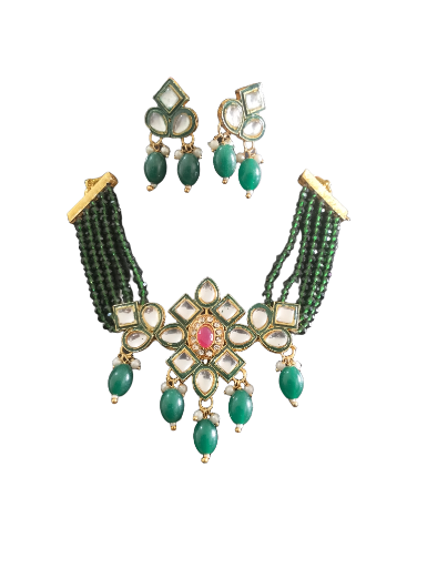 Green Beaded Necklace Set