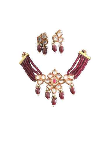 Elegant Maroon Beaded Jewelry Set