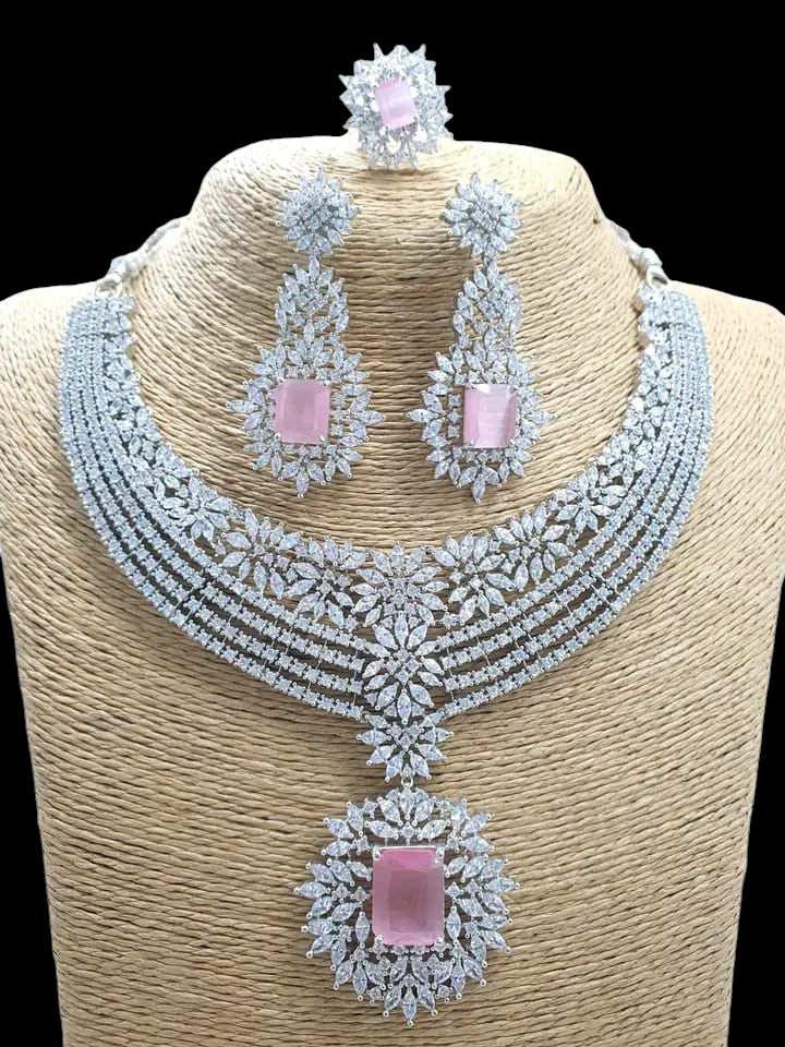 Elegant Pink Stone Jewelry Set American diamond 💎 set 