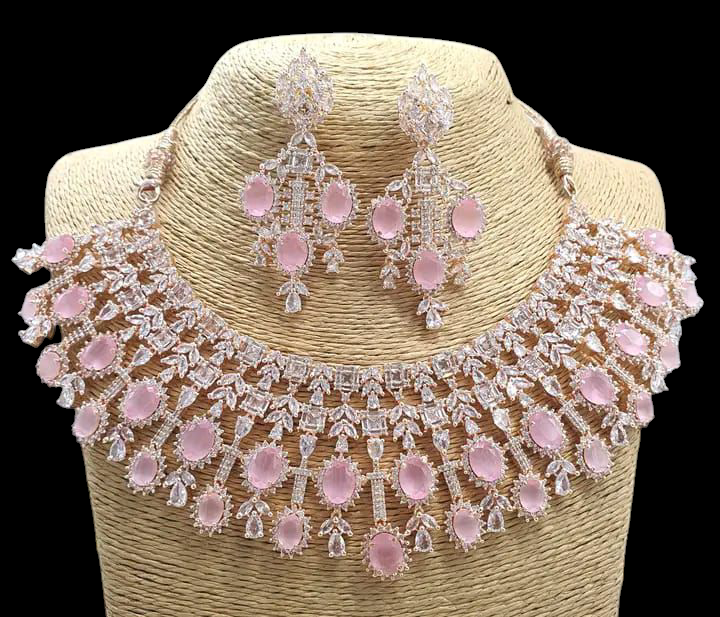 Pink Stone Choker Necklace Set
