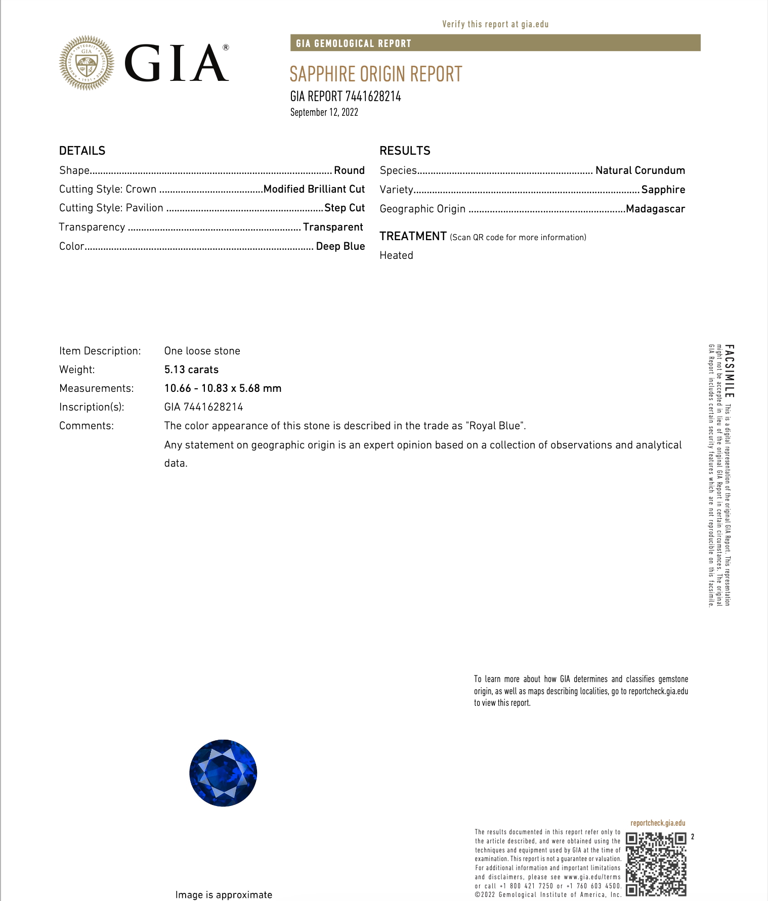 5.13 Carats Royal Blue Sapphire