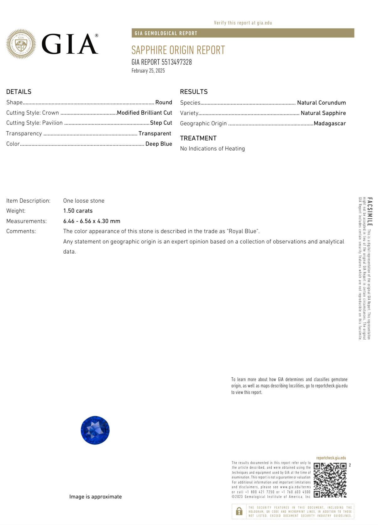 1.50 Carat Unheated Royal Blue Sapphire G.I.A