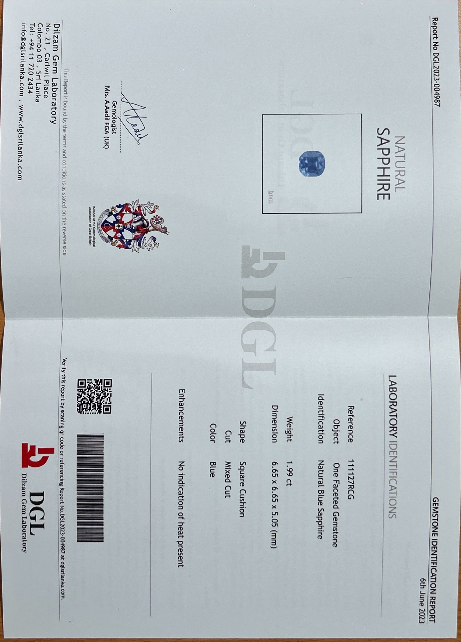 1.99 Carat Unheated Blue Sapphire