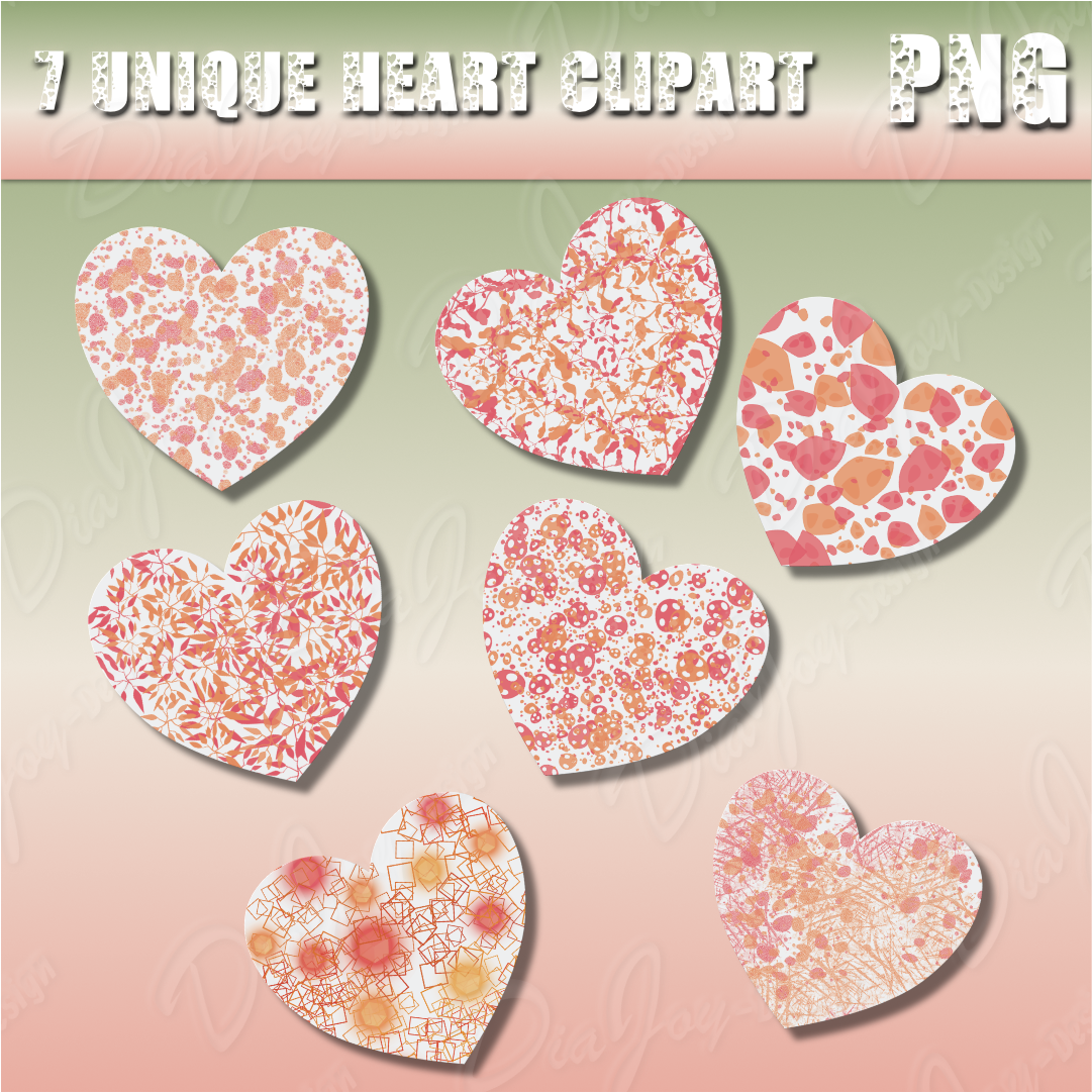 7 Unique orange Heart Cliparts with splashed design