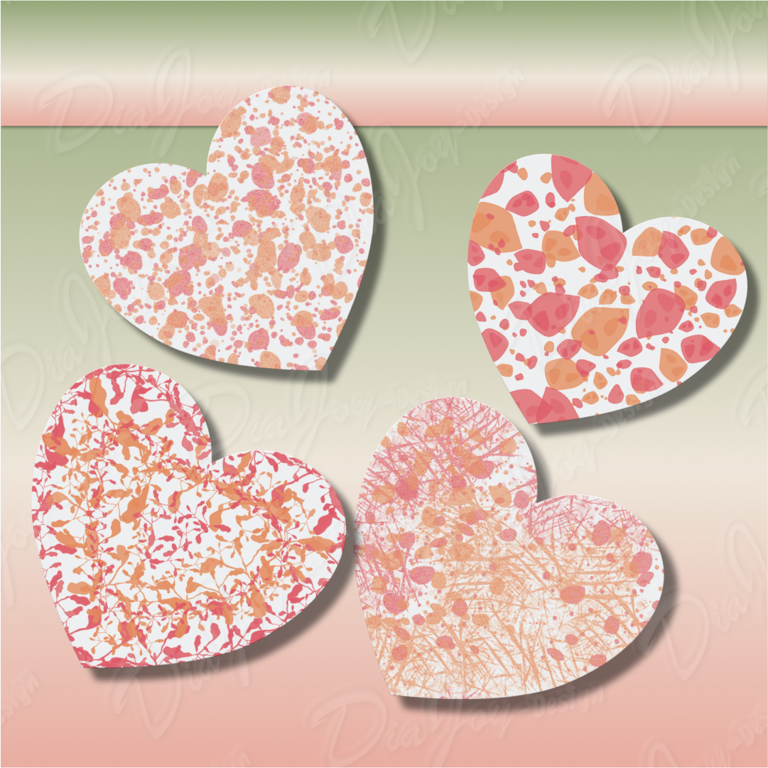 7 Unique orange Heart Cliparts with splashed design