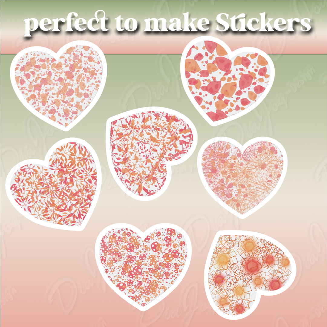 7 Unique orange Heart Cliparts with splashed design