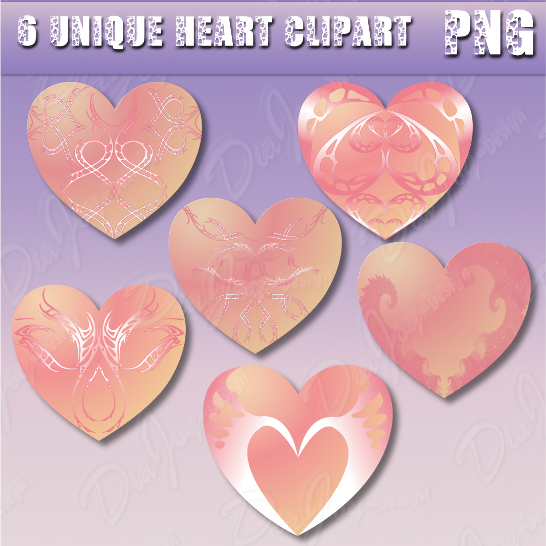 Unique Rose Golden Heart Clipart Bundle PNG