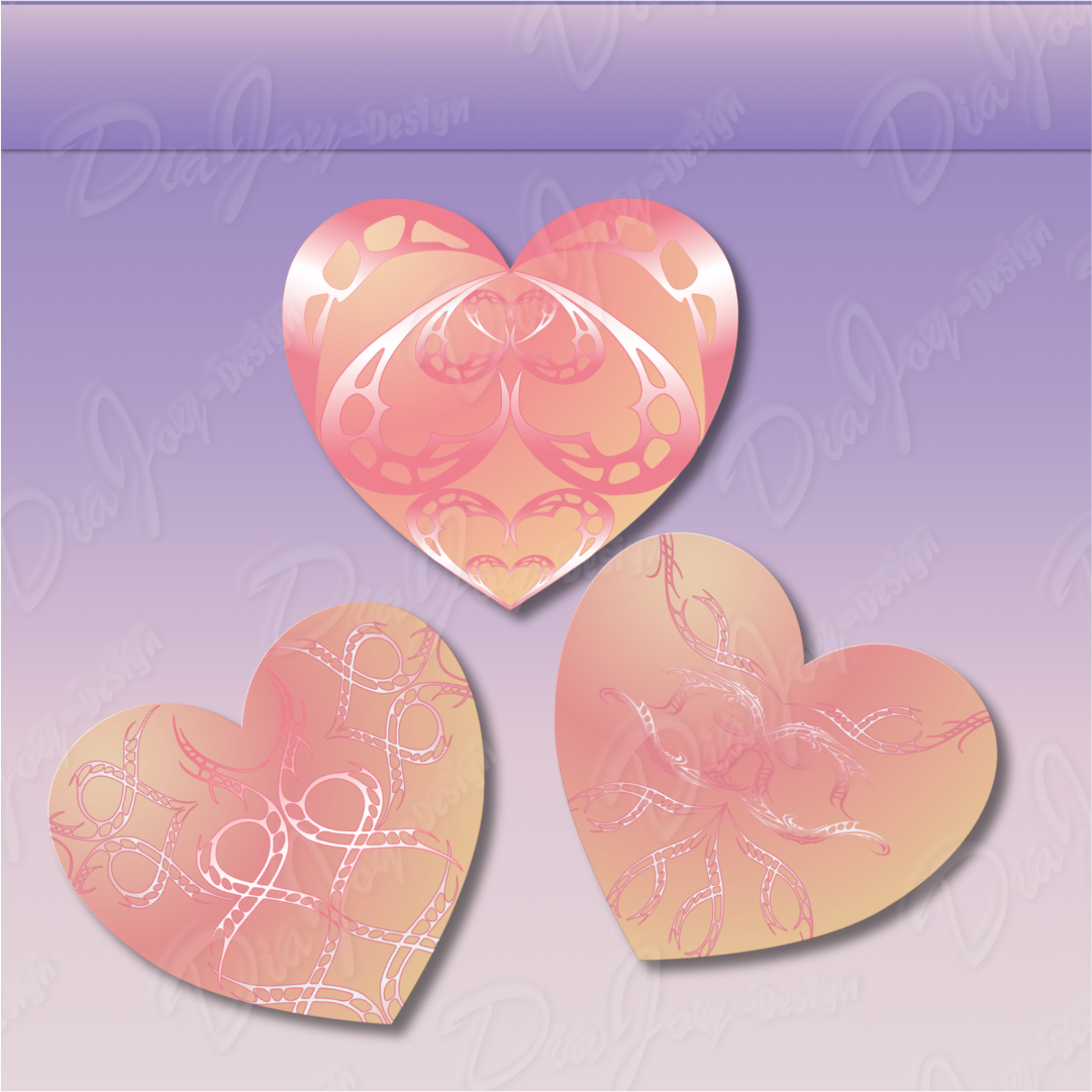 Unique Rose Golden Heart Clipart Bundle PNG