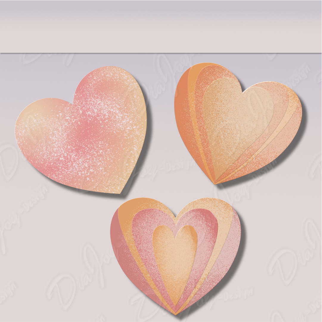 7 Orange textured Hearts Cliparts