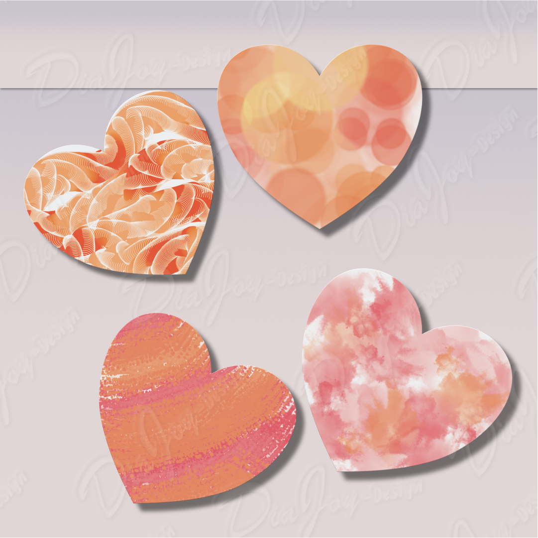 7 Orange textured Hearts Cliparts