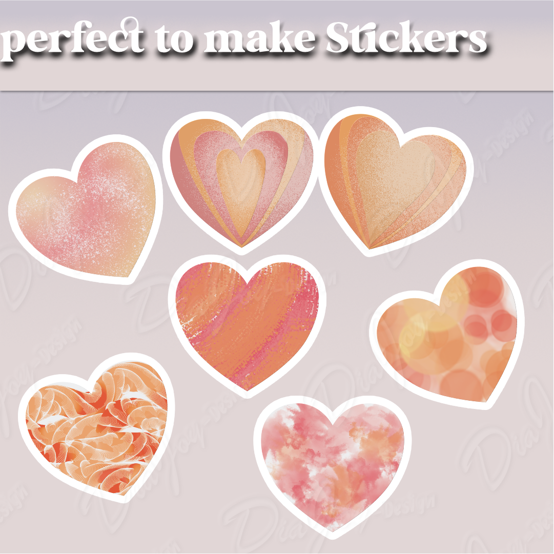 7 Orange textured Hearts Cliparts