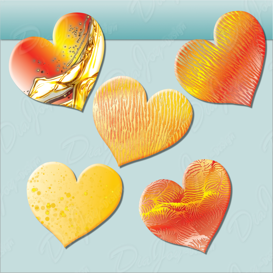 10 Orange Yellow Heart Clipart Bundle