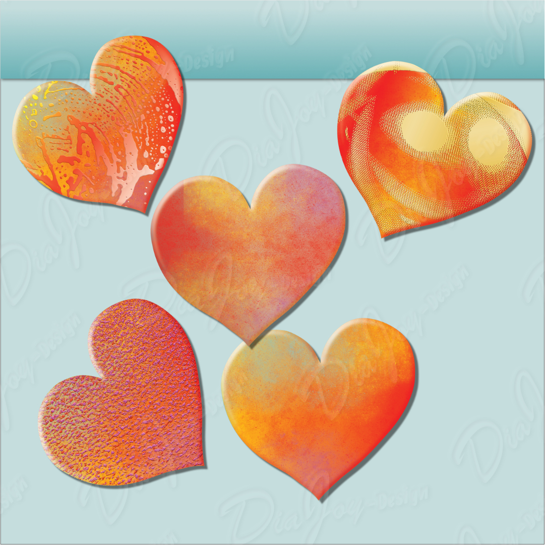 10 Orange Yellow Heart Clipart Bundle