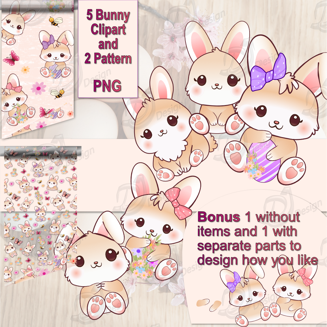 Bunny Clipart and Pattern Set