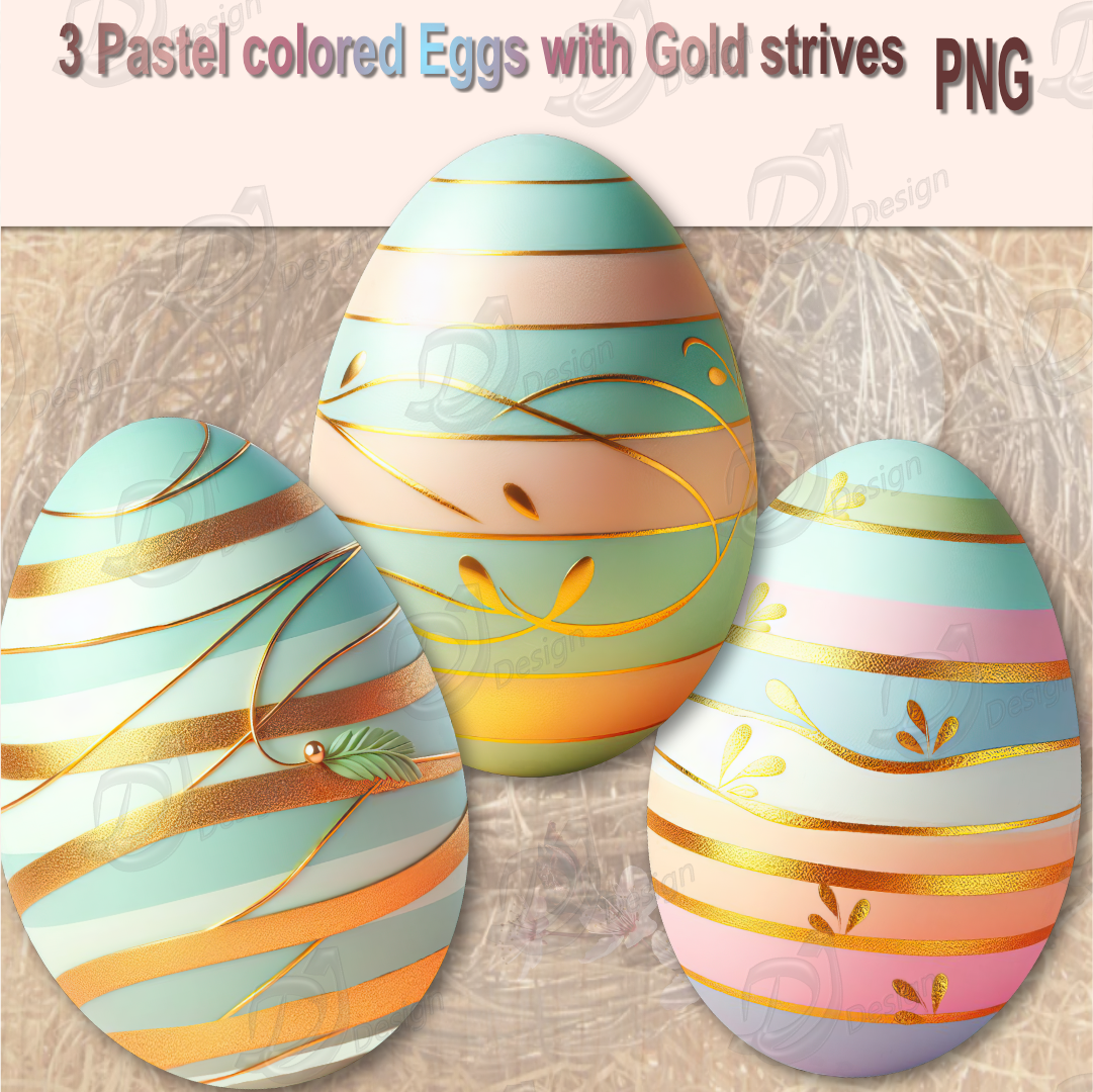 Pastel Easter Eggs with Gold Strives 
