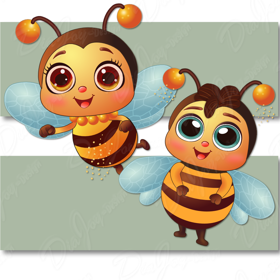Cute Bee Digital Clipart as Stickers and Patterns