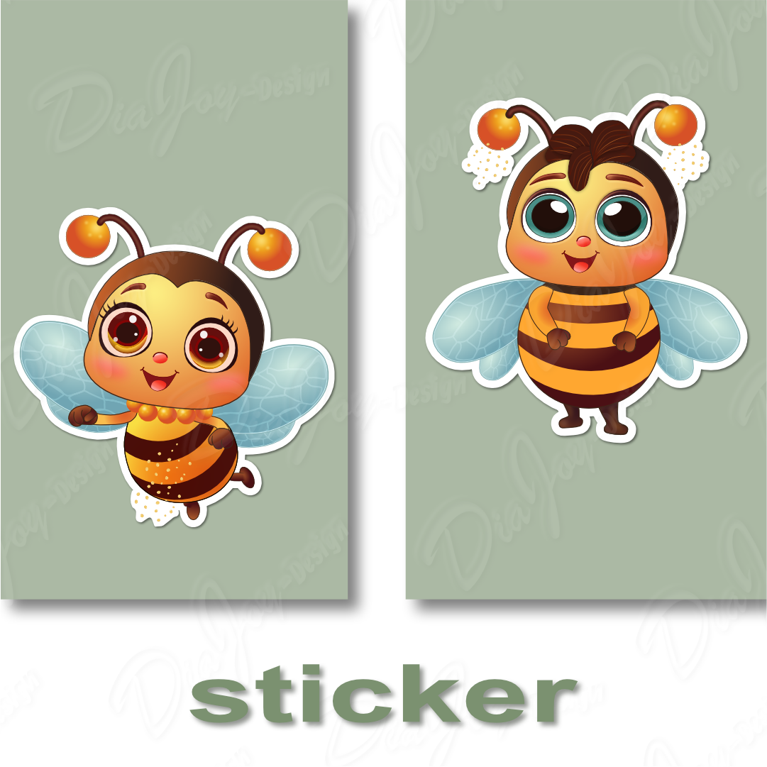 Cute Bee Digital Clipart as Stickers and Patterns