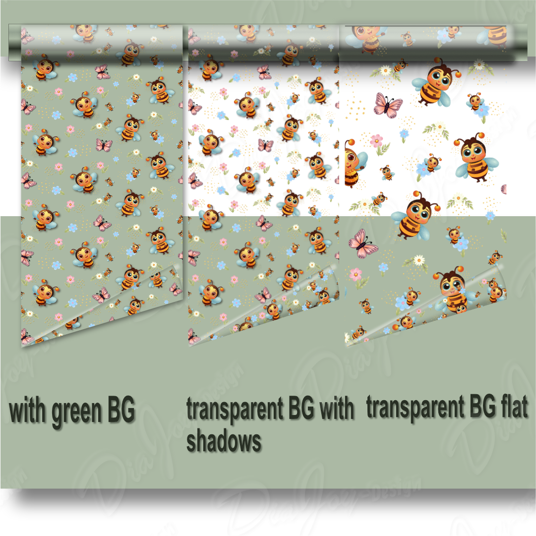 Cute Bee Digital Clipart as Stickers and Patterns