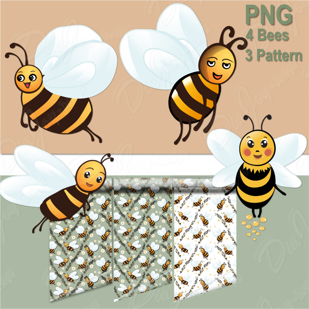Cute Bee Clipart and Patterns