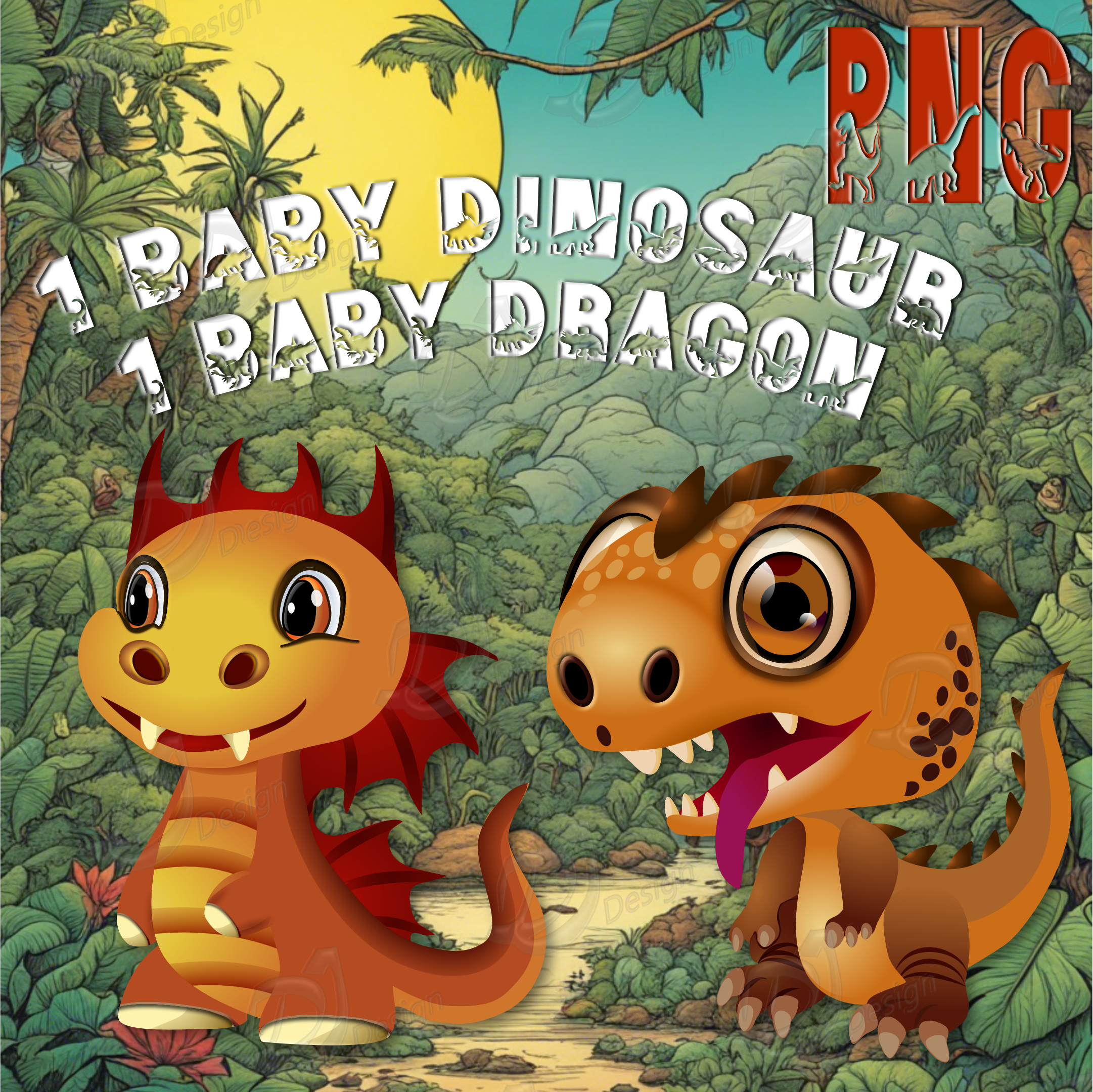 Red Dinosaur and Dragon Clipart