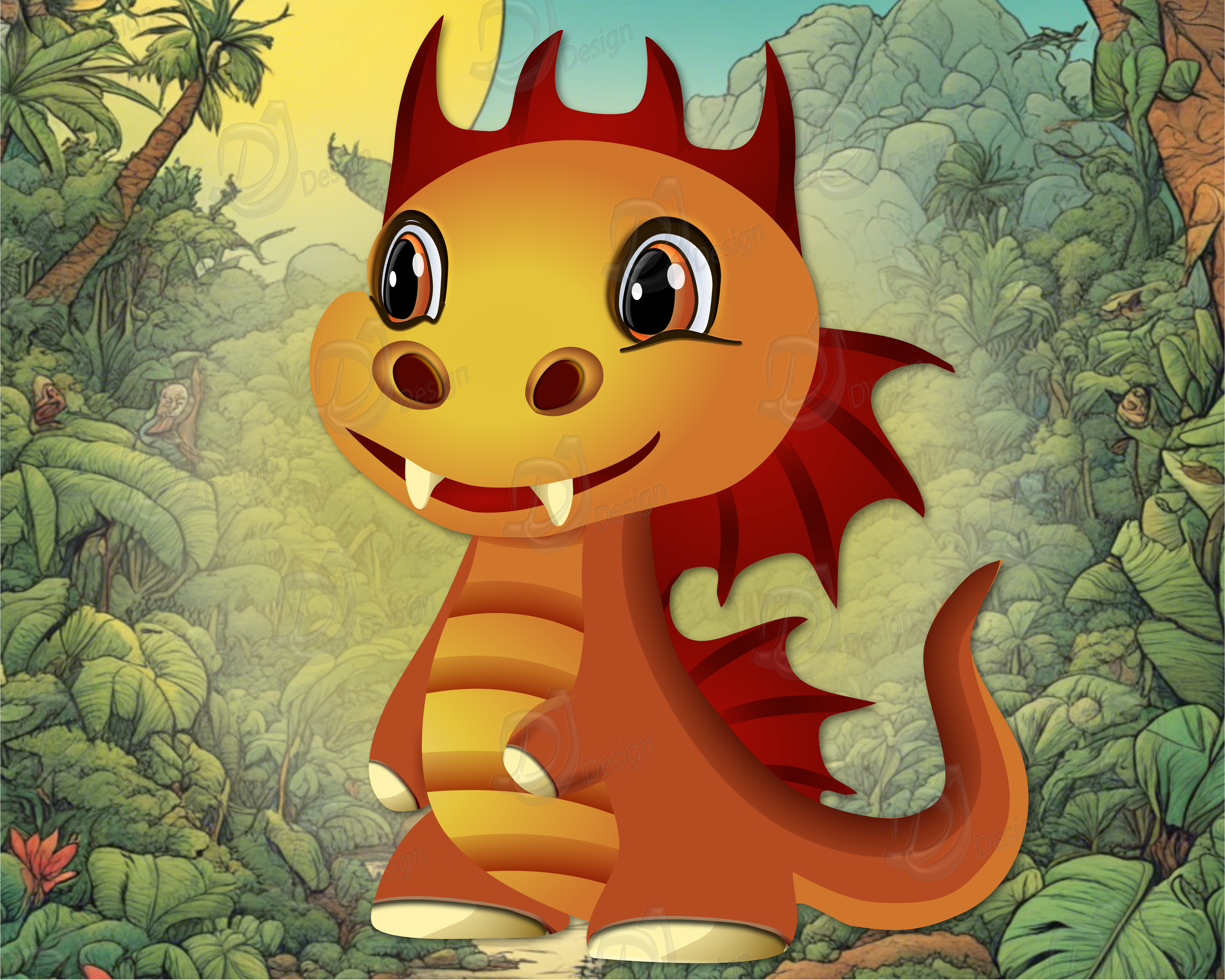Red Dinosaur and Dragon Clipart