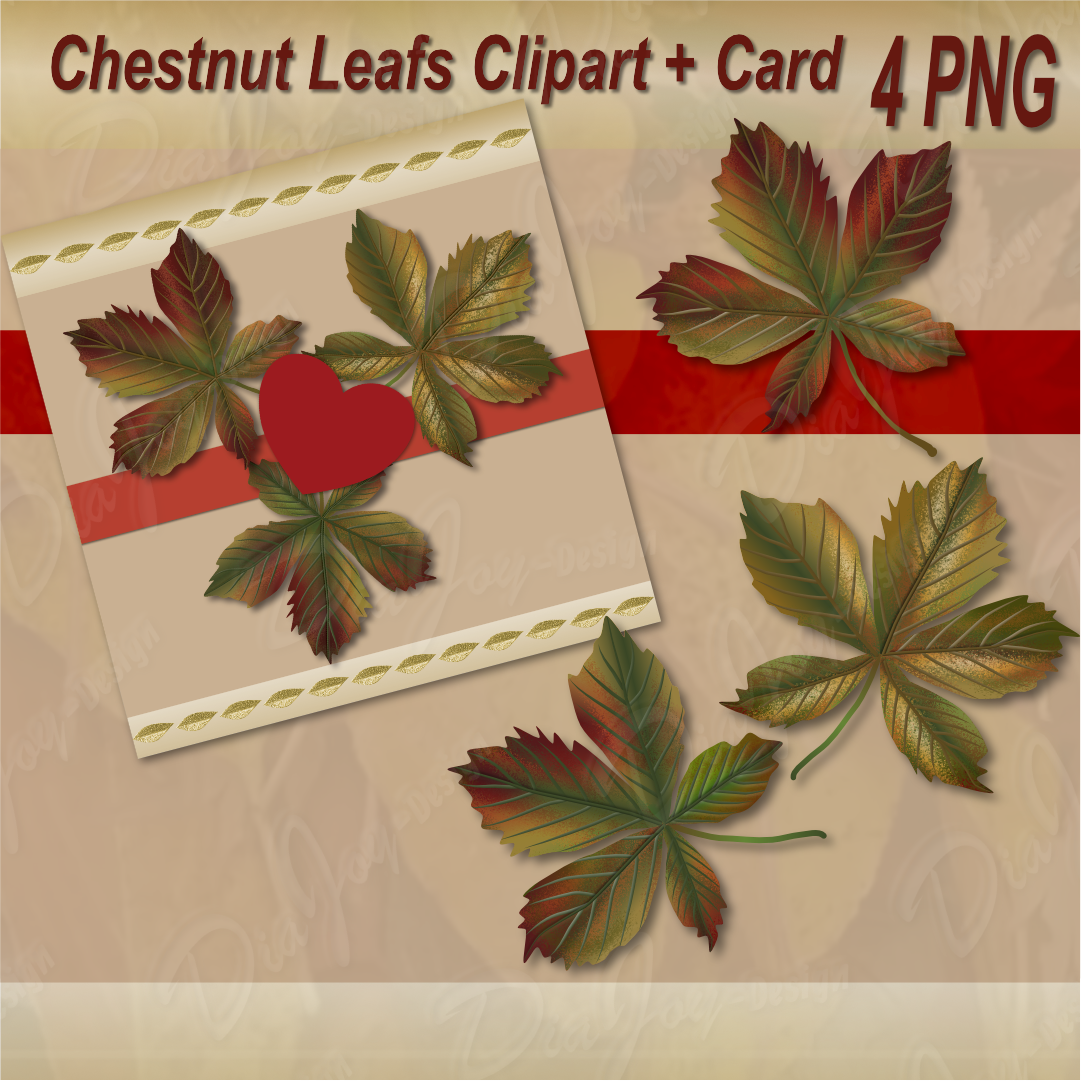 Chestnut Leafs Clipart + Card Set