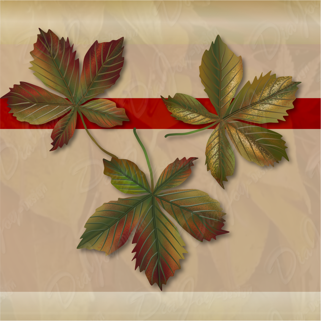 Chestnut Leafs Clipart + Card Set