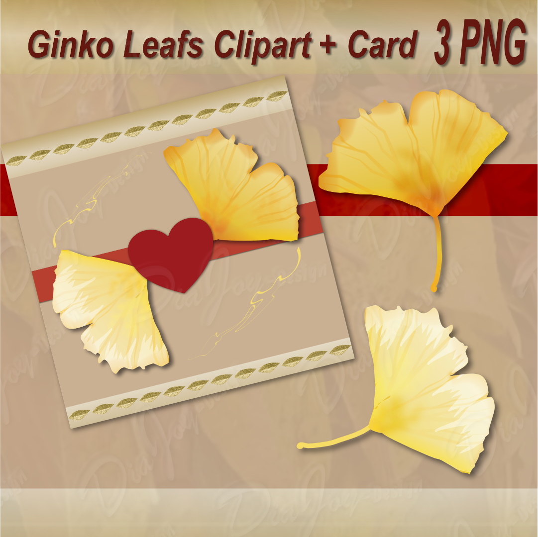 Ginko Leaf Clipart and Card Set