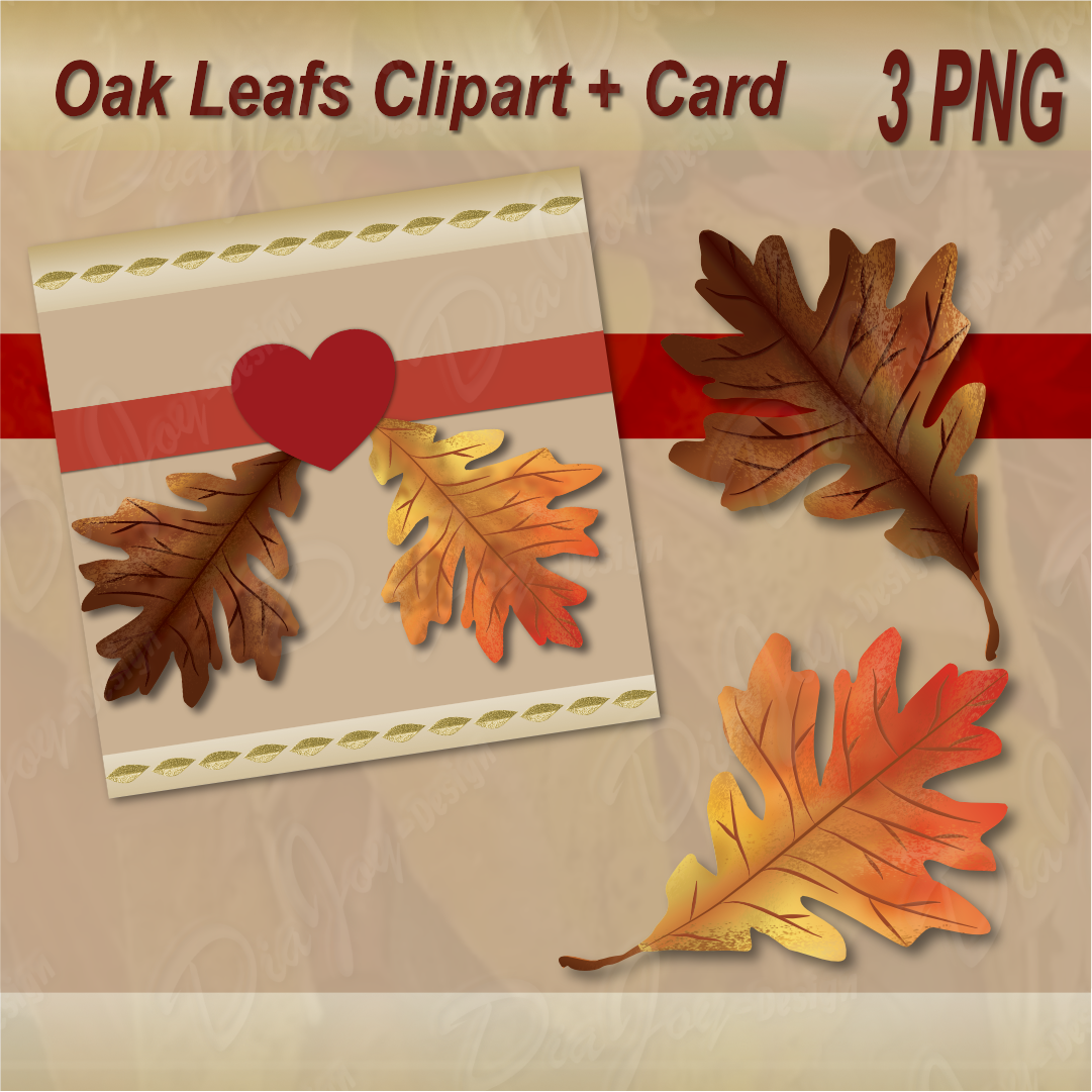 Oak Leafs Clipart + Card Set