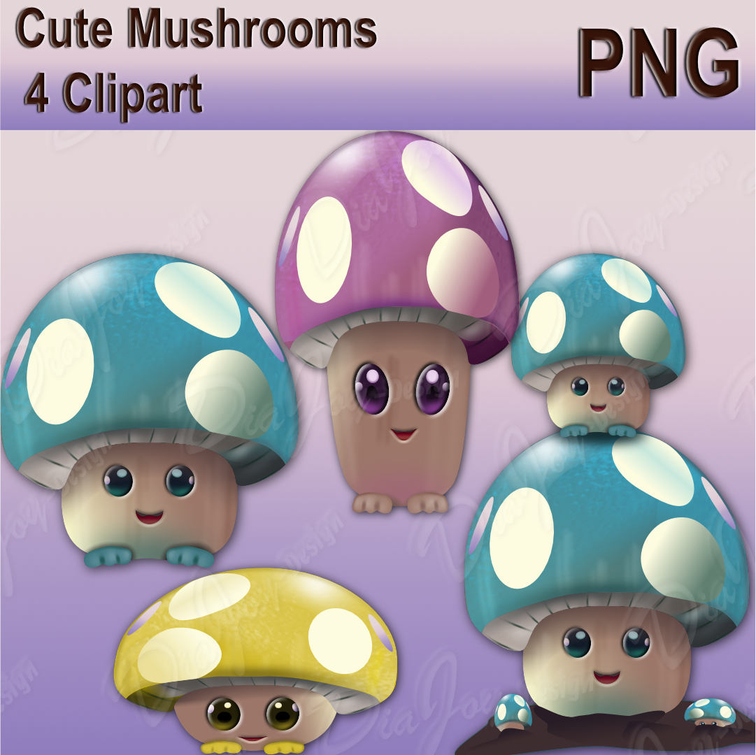 Cute Mushroom Clipart Set