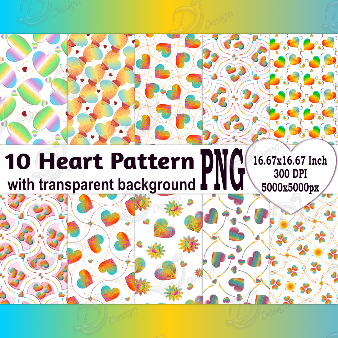 Rainbow Heart Pattern PNG Pack