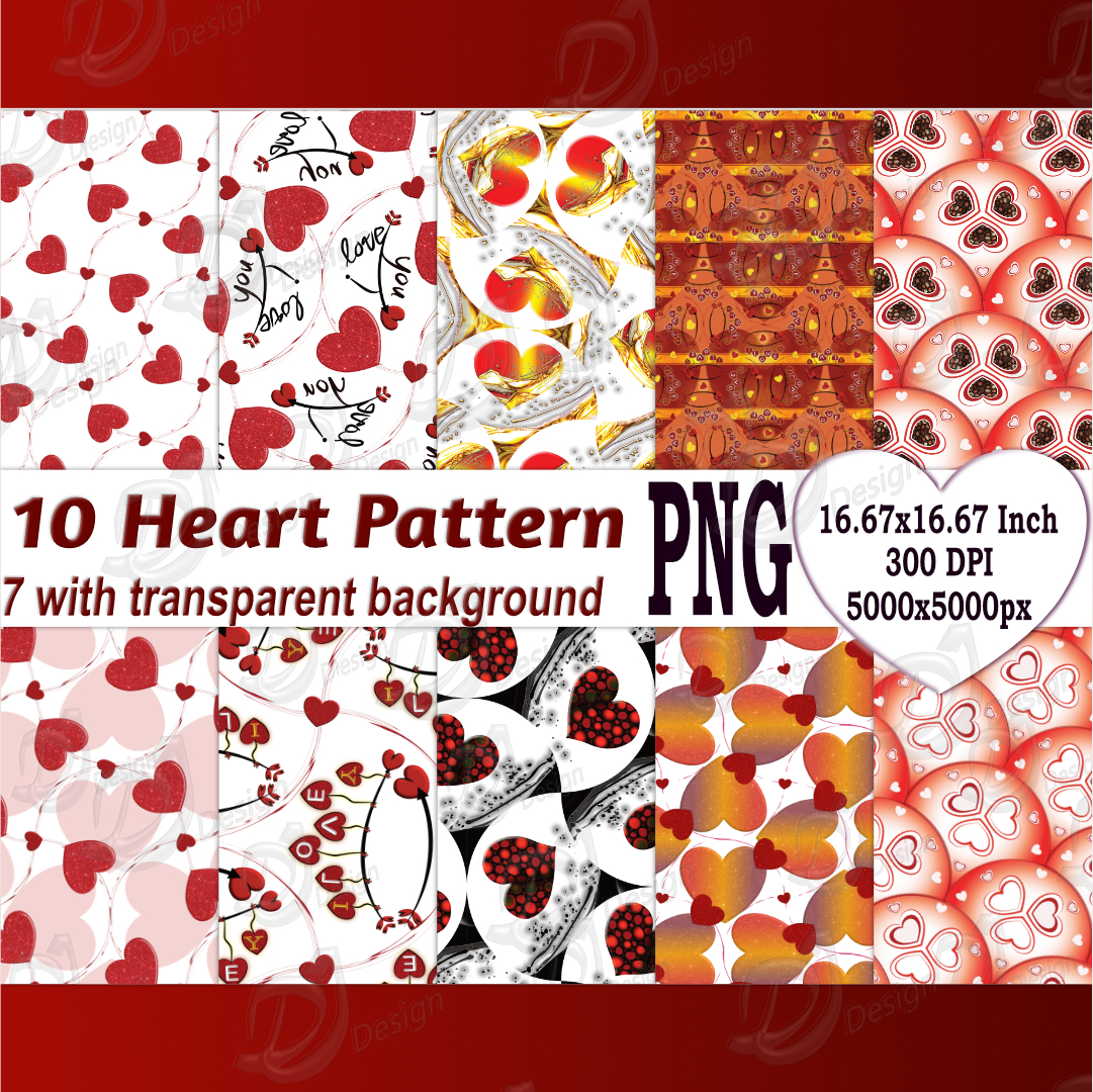 Red Heart Pattern PNG Pack