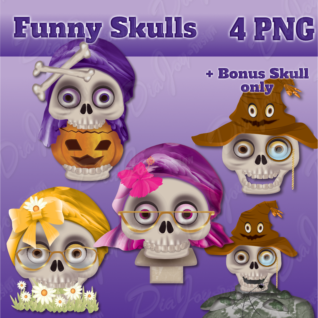 Decorative Funny Skulls PNG Set