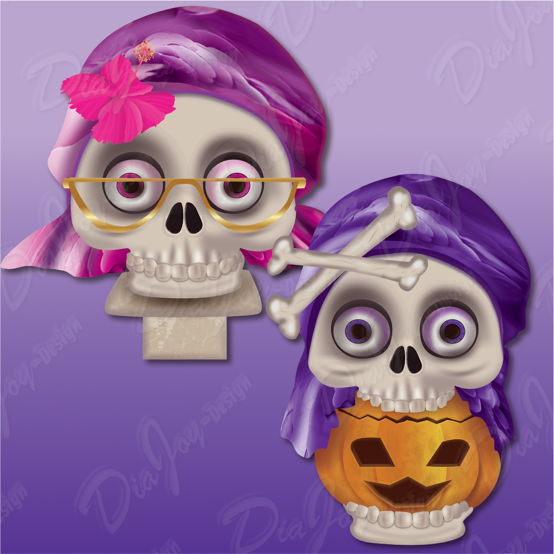 Decorative Funny Skulls PNG Set