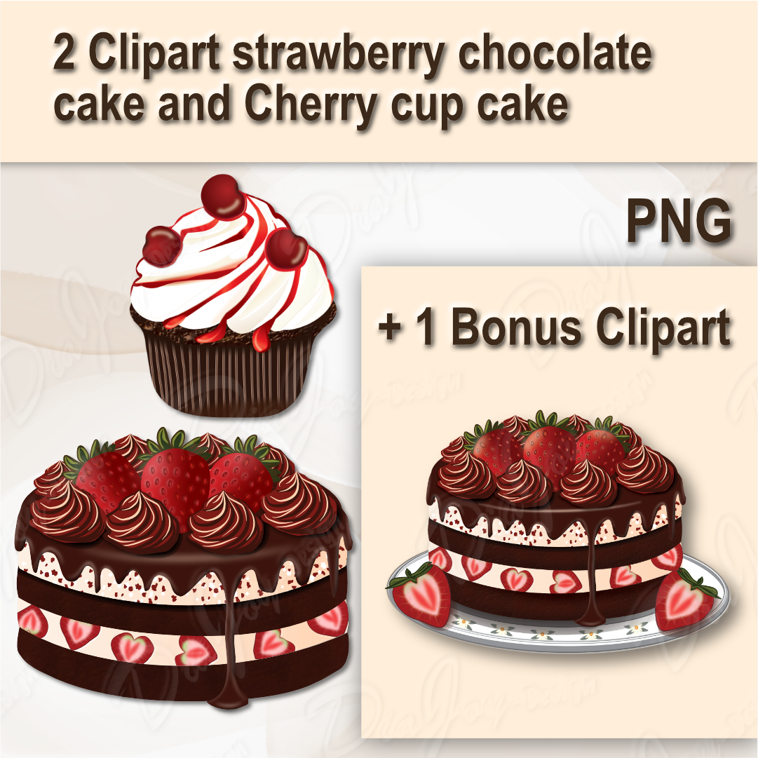 Strawberry Chocolate Cake and Cherry Cupcake Clipart