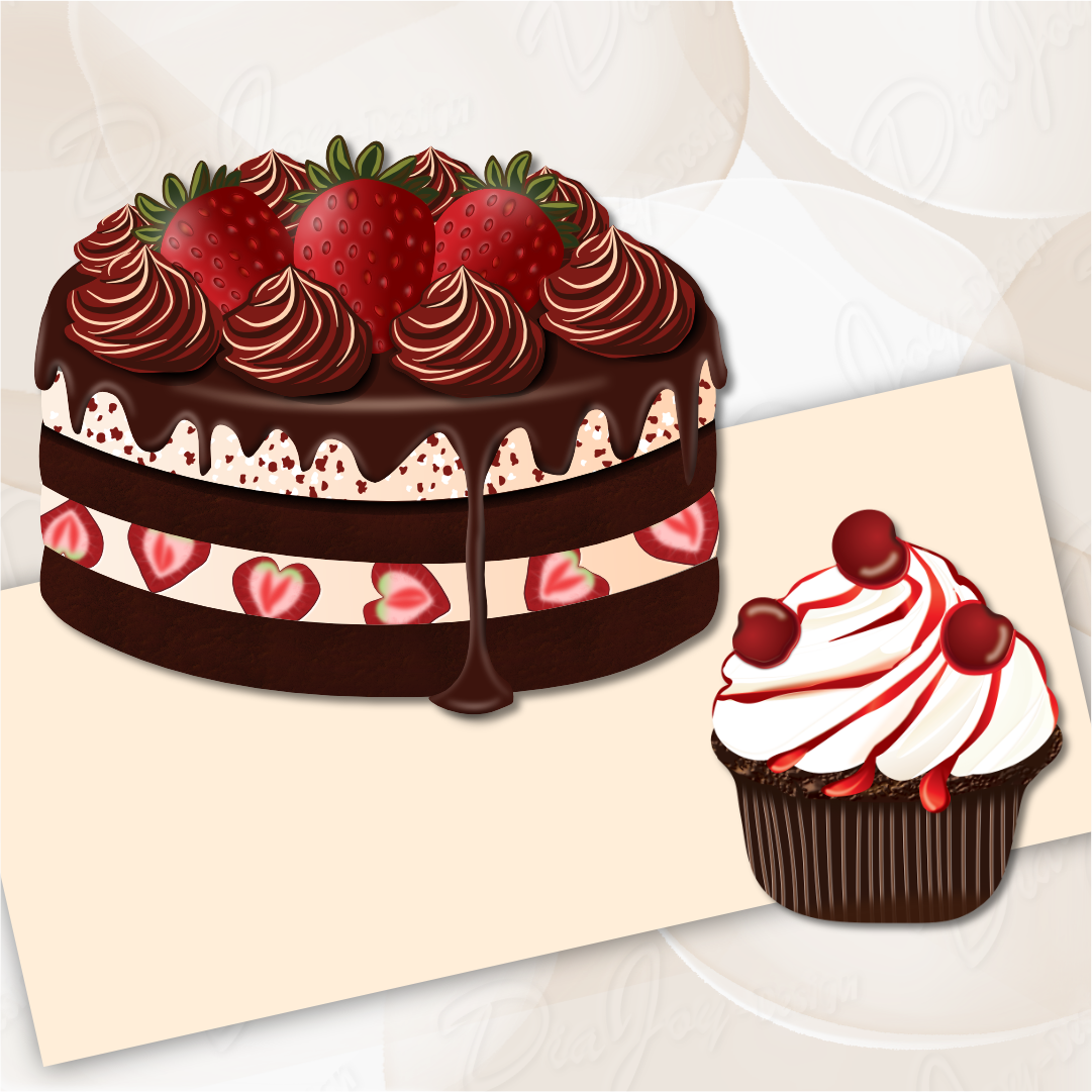 Strawberry Chocolate Cake and Cherry Cupcake Clipart
