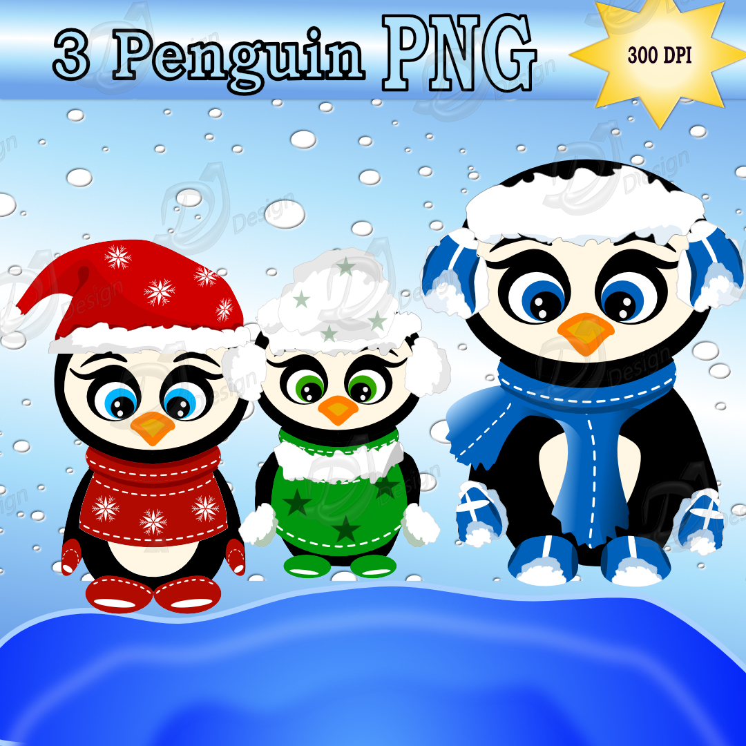3 Penguin Clipart Set