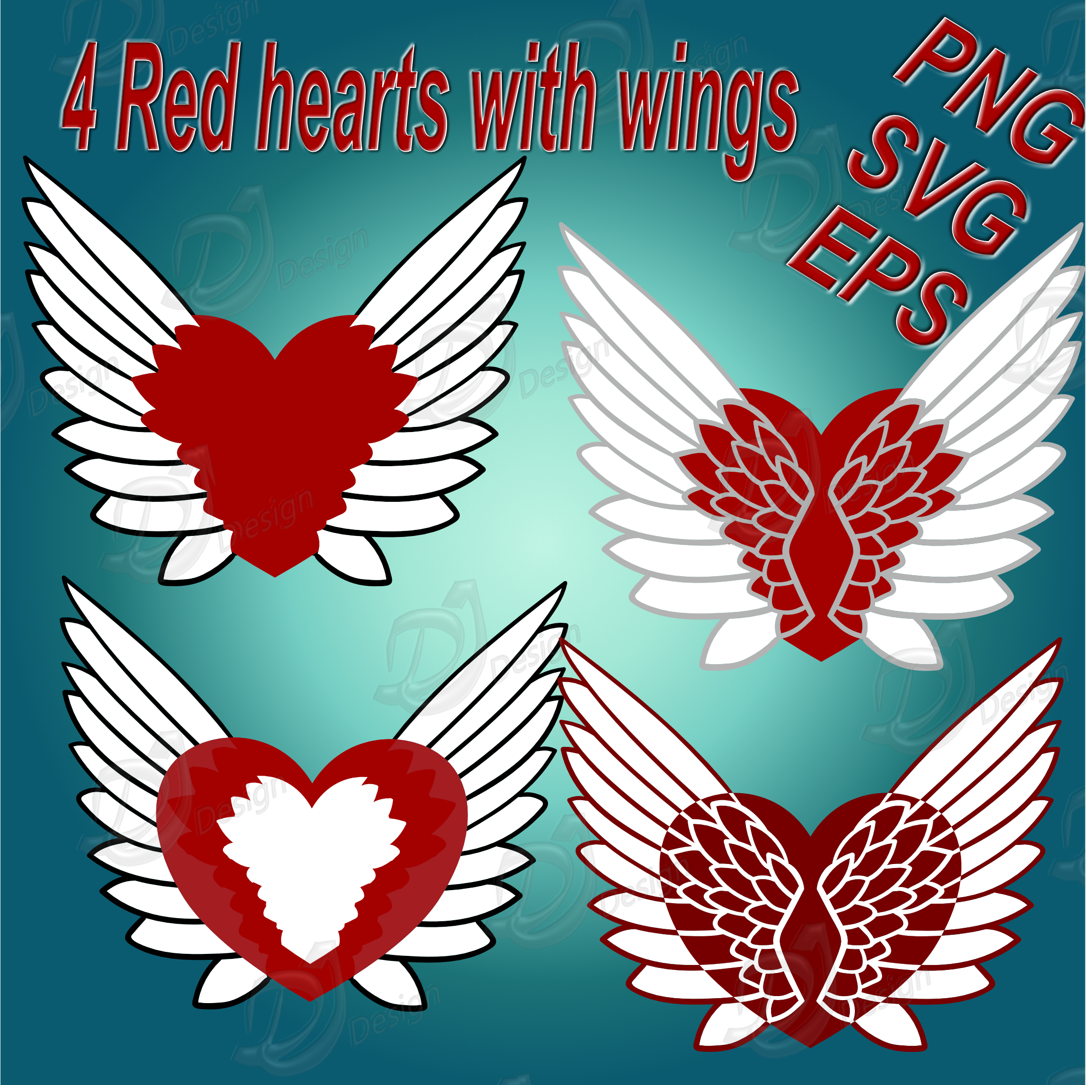 Red Hearts with Wings Designs