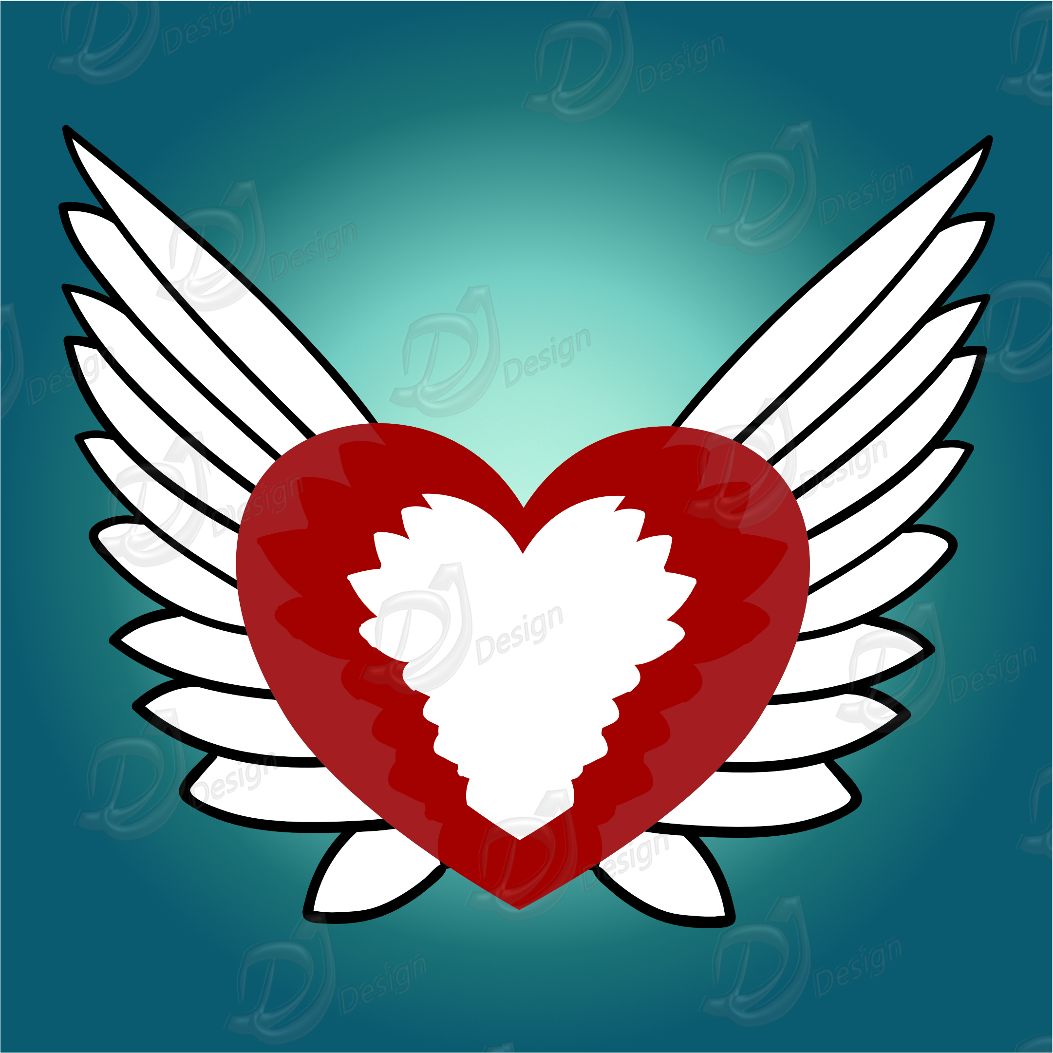 Red Hearts with Wings Designs