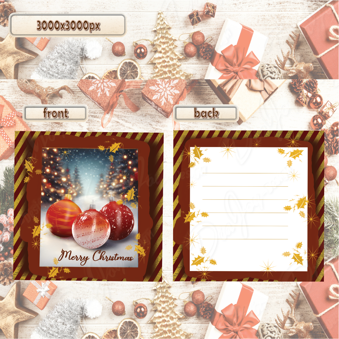 Red Christmas Balls and Card Set