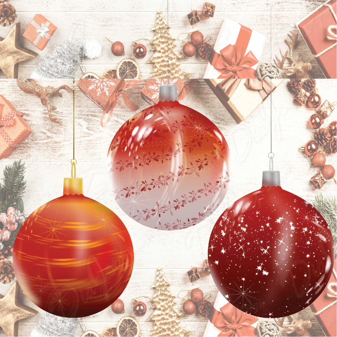 Red Christmas Balls and Card Set