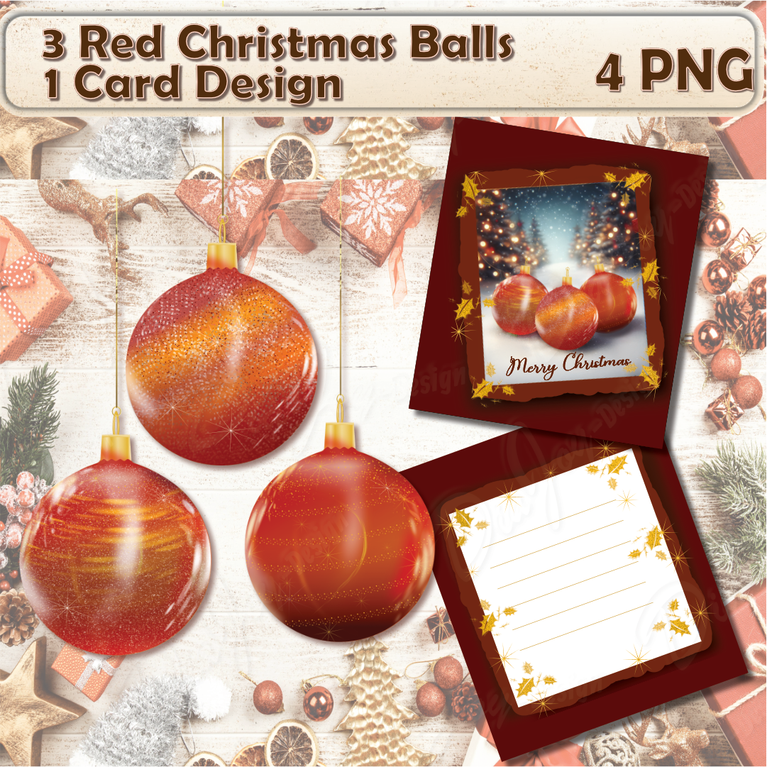 Red Christmas Balls with Card Design