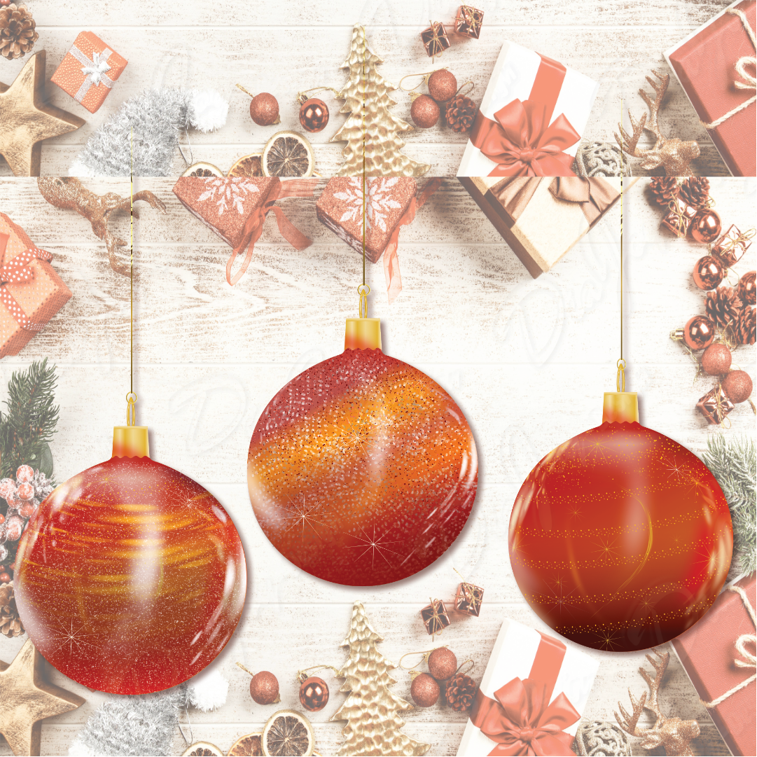 Red Christmas Balls with Card Design