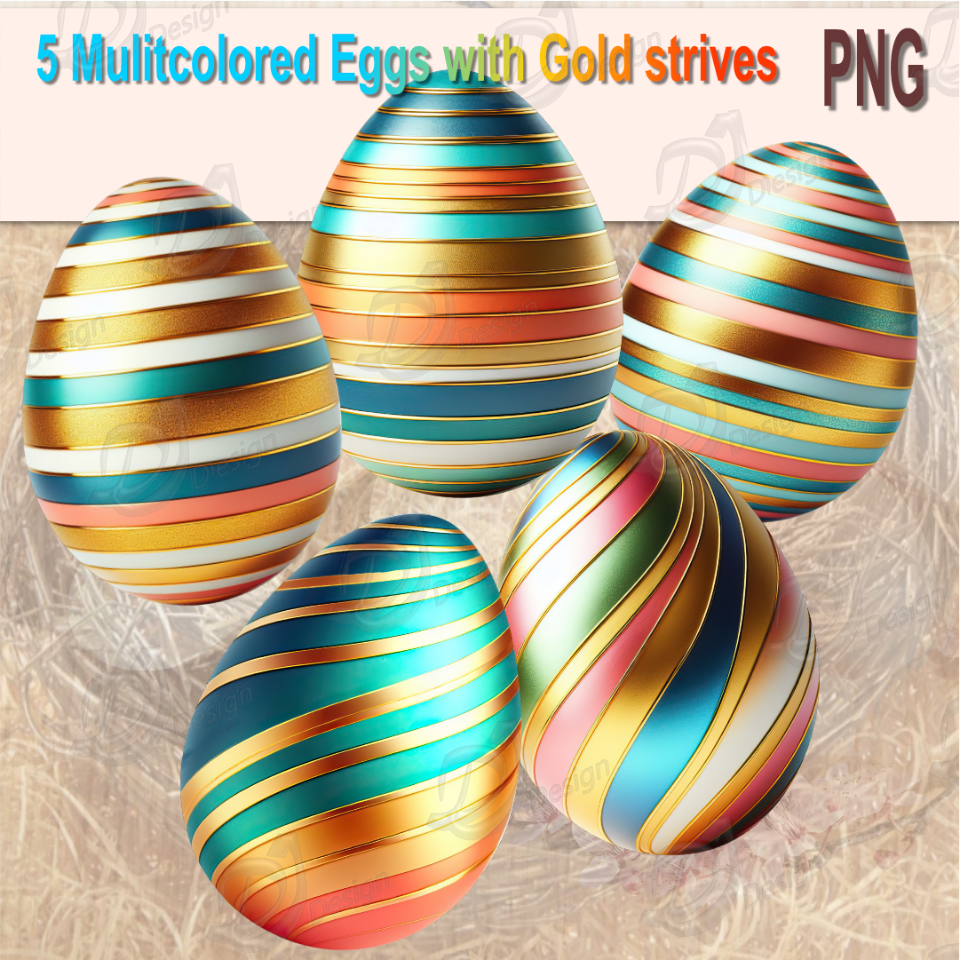 Multicolored Eggs with Gold Stripes